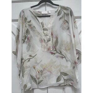 Belle Kim Gravel Size XXS Floral Tunic Lined Embroidered Neckline‎